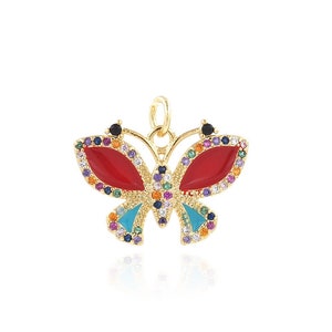 MircoPave CZ Butterfly Charm 18K Gold Filled Enamel Butterfly Charm Insect Charm DIY Bracelet Necklace Making Accessories 17.5x21.5x2.5mm