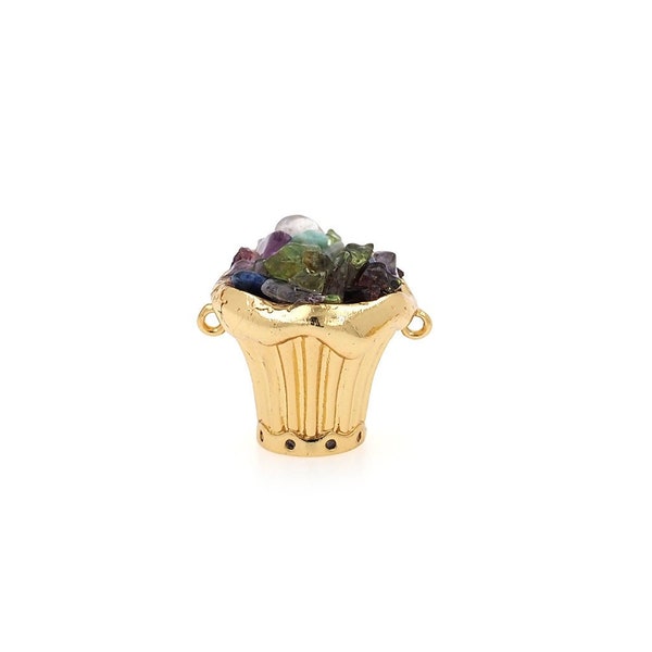 18K Gold Filled Flower Pot Pendant, Natural Stone Pendant, Flower Pot Charm, Fashion Charm, DIY Jewelry Making,20x20.5x18mm