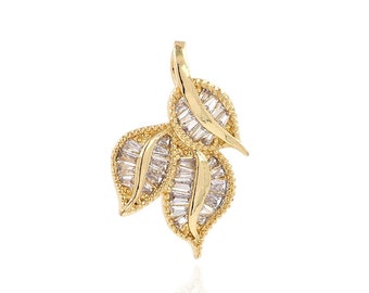 18K Gold Filled Zircon Leaf Pendant cz Pave Leaf Ornament Bracelet Necklace Pendant DIY Jewelry Making Supplies 28.5x18x5mm