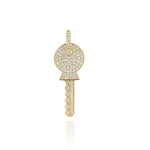 Micro Paved Zircon Minimalist Key Charm,18K Gold Filled Key Necklace Pendant,Mini Gold Key Pendant, DIY Jewelry Making Supplies,37x13.5x2mm