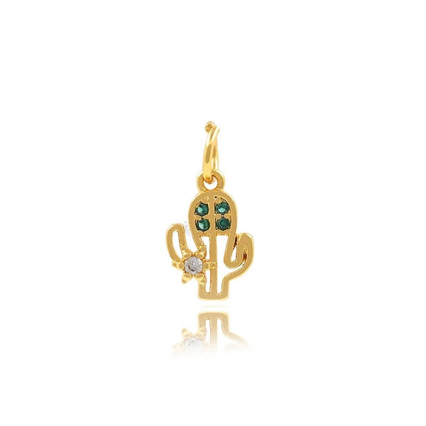 Small Cactus Pendant Micropavé Cactus Necklace Best Friend Cactus Jewelry Botanical Necklace DIY Jewelry Making 18K Gold Fill 6.5x14x2.2mm