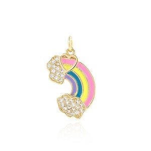 18K Gold Filled Rainbow Cloud Charm,Enamel Charm,MicroPave CZ Rainbow Necklace, DIY Jewelry Making Supplies,13x24.5x2mm