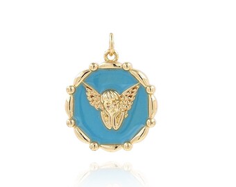 Amor Anhänger, Emaille Anhänger, 18K Gold Filled Kreis Halskette, Engel Halskette, Amor Charm, DIY Schmuck Zubehör, 25.5x20.5x4mm