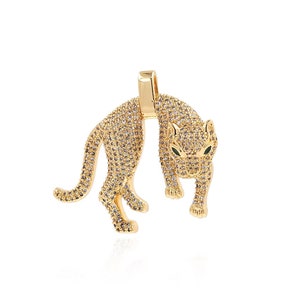Animal Jewelry, Micropaved Zircon Cheetah Pendant Necklace, 18K Gold Filled Emerald Leopard Charm, DIY Jewelry Making Supplies,34x38x7.5mm