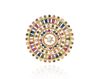 ゴールド ディスク チャーム ペンダント CZ、ディスク ネックレス、14K