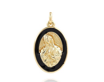 Dije ovalado de oro relleno de oro de 18 quilates, collar con colgante de la Virgen María delicada de circonita cúbica, joyería de Guadalupe, suministros de joyería DIY, 23x13,5x3mm