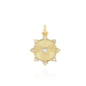 Gold Disc Pendant, Zircon Sun Charm, Celestial Charm, DIY Jewelry Making Accessories, 18K Gold Filled Sun Pendant Necklace, 13x17x2mm