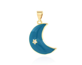 Mond und Stern Halskette 18K Gold Filled Mond und Stern Anhänger DIY Schmuckherstellung Liefert Celestial Charm 25.5x16.5x4mm