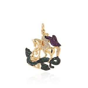 Knight Pendant, Micropavé CZ Knight Charm, 18K Gold Filled Horse Necklace, Grim Reaper Pendant, DIY Jewelry Supplies, 35.5x29.5x4.5mm