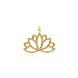 Lotus Flower Hanger, 18K Gold Lotus Ketting Hanger, Opengewerkte Gouden Bloem Sieraden, DIY Sieraden Yoga Meditatie Charme, 10x12.5x1.2mm