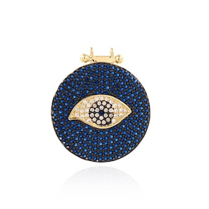 Eye Charm, Eye Pendant, Micropavé CZ Round Charm, 18K Gold Filled Evil Eye Necklace, DIY Jewelry Supplies,34x30x4.5mm
