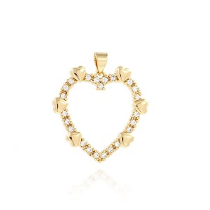 18K Gold Filled Line Heart Pendant,Micropave CZ Love Charm Hollow Heart Pendant DIY Bracelet Necklace Jewelry Making Supplies 29x25x3.5mm