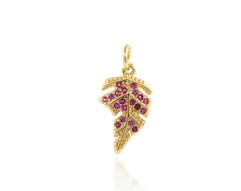Zircon Leaf Pendant cz Pave Leaf Ornament Bracelet Necklace Pendant 18K Gold Filled DIY Jewelry Making Supplies 8.5x17.5x1.6mm