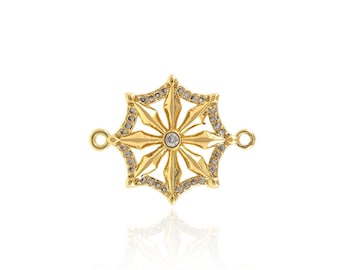 Connettore Polaris, ciondolo a forma di stella, connettore ottagramma riempito in oro 18 carati, connettore a stella con zirconi micropavé, accessori per la creazione di gioielli fai da te, 24,5x19x2 mm