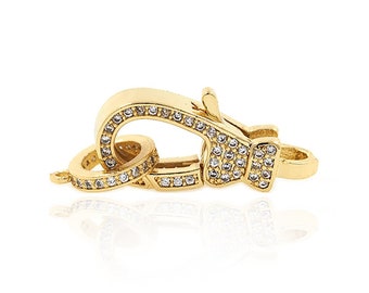 18K Gold Filled Copper Microset White CZ Lobster Clasp For Making Jewelry Bracelets Necklaces Craft Supplies Beading Supplies 12.5x30x7mm