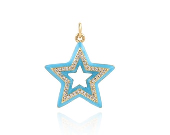 Micropavé CZ Dainty Star Pendant,18K Gold Filled Starburst Pendant,Pentagram Charm, Accessorio per la creazione di gioielli fai-da-te, 28x23x3mm