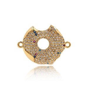 Donut Connector, 18K Gold Filled Donut Charm, Gourmet Connector, Micropavé CZ Dessert Connector, DIY Jewelry Supplies, 19x18x3.5mm