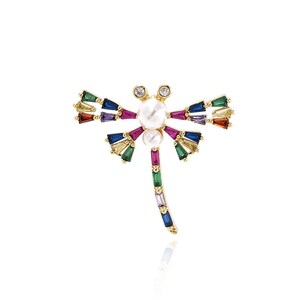 Micropavé CZ Dainty Dragonfly Charm, 18K Gold Filled Insect Charm,Pearl Dragonfly Pendant,DIY Jewelry Making Supplies, 29.5x31x7.5mm