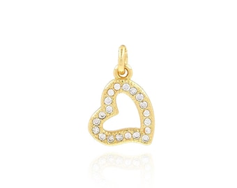 Dainty Heart Hanger, Zircon Heart Charm, 18K Gold Filled Openwork Love Hanger Ketting, DIY sieraden maken benodigdheden, 9.5x14.5x1.5mm