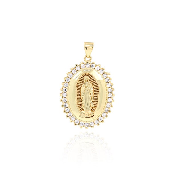 Gift for Her,18K Gold Filled Religious Pendant Necklace, Micro Paved Zircon Virgin Mary Jewelry, DIY Jewelry Making Supplies, 32x20x3.5mm