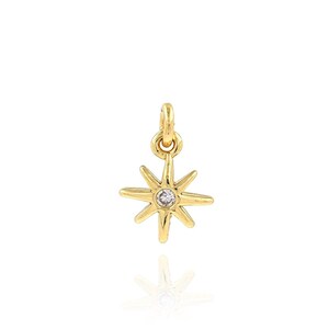 18K Gold Plated Octagram Pendant,North Star Charm,Single Zircon Star Necklace Pendant,Celestial Charm,DIY Jewelry Making Supplies,9x12.5x2mm