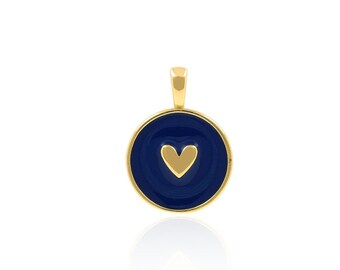 Dije redondo con forma de corazón para hacer joyas, colgante de disco esmaltado relleno de oro de 18 quilates, accesorios de bricolaje, dije redondo Discovery de 17,5 x 24,5 x 2,7 mm.