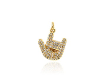 I Love You Pendant Micro-Paved Zircon Gesture Necklace Sign Language Pendant 18K Gold Filled DIY Jewelry Making Supplies Charm 12.5x17.5x4mm