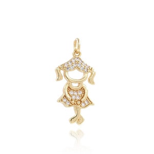 Micropavé CZ Gift For Her, 18K Gold Filled Girls Pendant, Necklace for Girls, Kids Charm, DIY Jewelry Supplies, 26x13x2.5mm
