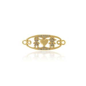 Oval Verbinder, Paar Anhänger, 18K Gold Filled Jungen und Mädchen Verbinder,Micropavé CZ Love Verbinder,DIY Schmuck Herstellung Zubehör,26x9.5x1.8mm