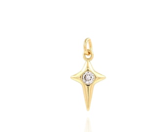 Starburst Charm,18K Gold Filled Polaris Necklace Pendant,Single Zircon Star Pendant,DIY Jewelry Making Supplies,Dainty Star Charm,7.8x16x2mm