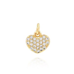 Gold Heart Charm, 18K Gold Filled Dainty Heart Pendant, DIY Jewelry Making Supplies, Micropaved Zircon Love Pendant Necklace, 8x10x1.5mm