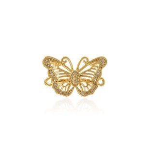18K Gold Filled Butterfly Connector, Micropavé CZ Cutout Connector, Gold Butterfly Charm, DIY Jewelry Making Accessories, 23.5x15x2.5mm