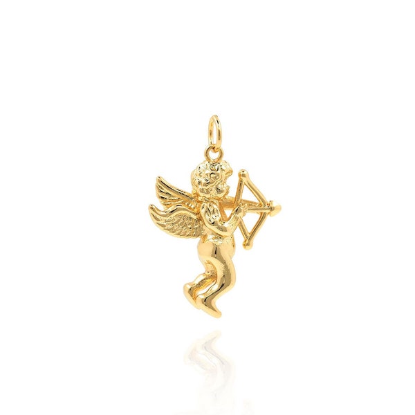 Gold Baby Angel Necklace 18k Gold Filled Cupid with Arrow Pendant Chain Men's Cupid Necklace Gift for Dad DIY Jewelry Making 32x21.5x6mm