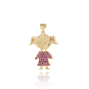 Micropavé CZ Kids Charm, Necklace for Girls, 18K Gold Filled Girls Pendant, Gift For Her, DIY Jewelry Supplies, 29x19x3.5mm