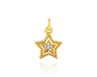 Ciondolo a forma di stella con micropavé di zirconi cubici, ciondolo a forma di stella di cristallo, ciondolo per collana con pentagramma riempito in oro 18 carati, materiali per la creazione di gioielli fai da te, 10x14x2 mm