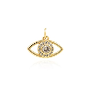 Micropave Evil Eye Necklace Minimalist Evil Eye Pendant Protection Necklace Women Everyday Necklace 18K Gold Fill 14x17x3mm