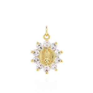 Crystal Virgin Mary Charm, Virgin Jewelry, 18K Gold Filled Catholic Pendant, Guadalupe Jewelry, DIY Jewelry Making Supplies, 24x16x3.3mm