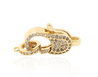 Craft Supplies Beading Supplies 18K Gold Filled Copper Microset White CZ Lobster Clasp For Making Jewelry Bracelets Necklaces 11x24.5x6mm