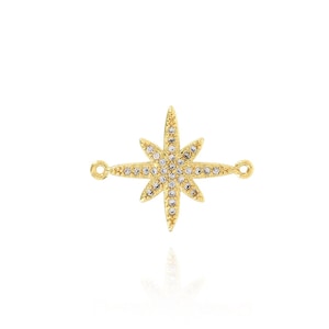 Polaris Connectors, 18K Gold Filled Star Connectors, Micropavé CZ Star Jewelry, Celestial Connectors,DIY Jewelry Making Supplies 18x22.5x2mm