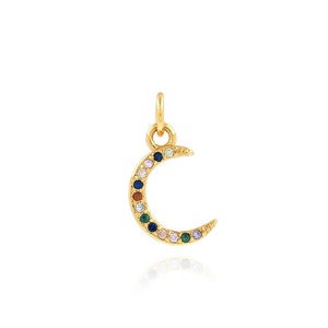 Micro Paved Colored Zircon Meniscus Charm,18K Gold Filled Crescent Necklace Pendant,Gold Moon Charm，DIY Jewelry Making Supplies,11x19x1.2mm
