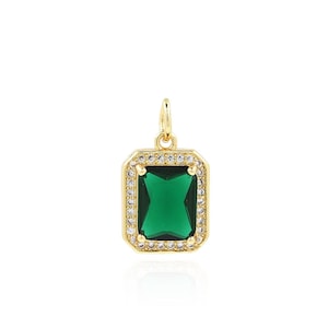 18K Gold Filled Square Pendant,Solitaire Diamond Baguette Charm,DIY Jewelry Making Supplies,Micro Pave Colored Zircon Square Charm,18x10x5mm