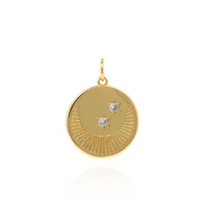 18K Gold Filled Star and Crescent Round Disc Pendant CZ Diamond Star and Moon Pendant Necklace Gift for Her DIY Jewelry Making 25x19x1.7mm
