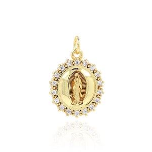 18K Gold Filled Virgin Mary Pendant Necklace, Guadalupe Charm, Micropavé CZ Virgin Jewelry, DIY Jewelry Making Supplies, 22x15x3mm
