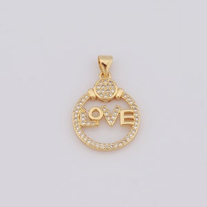 Colgante redondo relleno de oro de 18 quilates, amuletos de amor Micropavé CZ, amuletos de letras, fabricación de joyas de bricolaje, 26,5 x 3,2 x 17,7 mm