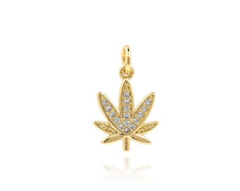 Micro Paved Zircon Leaf Pendant 18K Gold Fill For Bracelet Necklace Jewelry Making Leaf Charm Amulet Discovery 17x11x1.5mm
