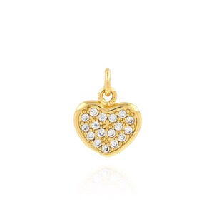 18K Gold Filled Heart Charm, Micropavé CZ Love Necklace, Small Gold Heart Pendant, Dainty Pendant, DIY Jewelry Making Supplies, 10x12x1.5mm