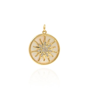 18K Gold Filled Micropave Soleil Collier Disque Soleil Pendentif Délicat Soleil Bijoux Soleil Disque Collier DIY Fabrication de Bijoux Fournitures 27x21.5x4mm
