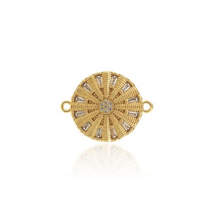 Gold Disc Connector, Micropavé CZ Rundstecker, 18K Gold Filled Medaillon Stecker, DIY Schmuckherstellung Zubehör, 22.5x17x2.5 mm