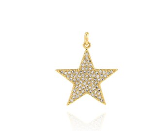 Fascino pentagramma, collana pendente Polaris riempita d'oro 18 carati, fascino stella Micropavé CZ, forniture per gioielli fai da te, ciondolo celeste, 24x28x1.8mm