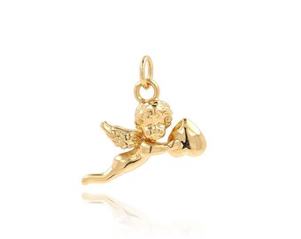 Collar de ángel bebé dorado, colgante de Cupido relleno de oro de 18 quilates, collar de Cupido, collar de amor, joyería DIY, 13 x 15 x 4,2 mm